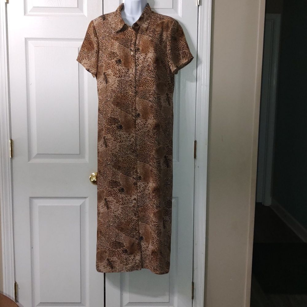 Sag Harbor Dress Petites Animal Print button down midi dress Sz 16P